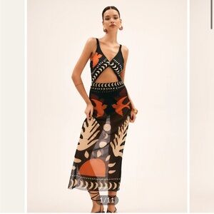 Bird Print Mesh Cover Up Maxi Skirt